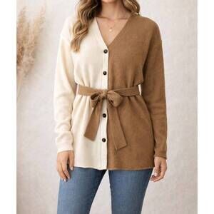 NEW PROMESA colorblock belted cardigan in beige